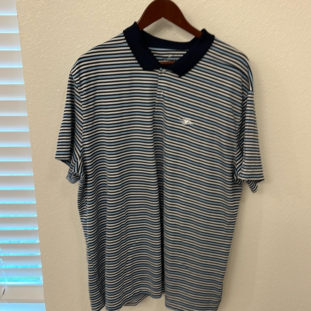Nike Dri-Fit Blue, Black & White Striped Golf Shirt with Disney Cruise Line Logo